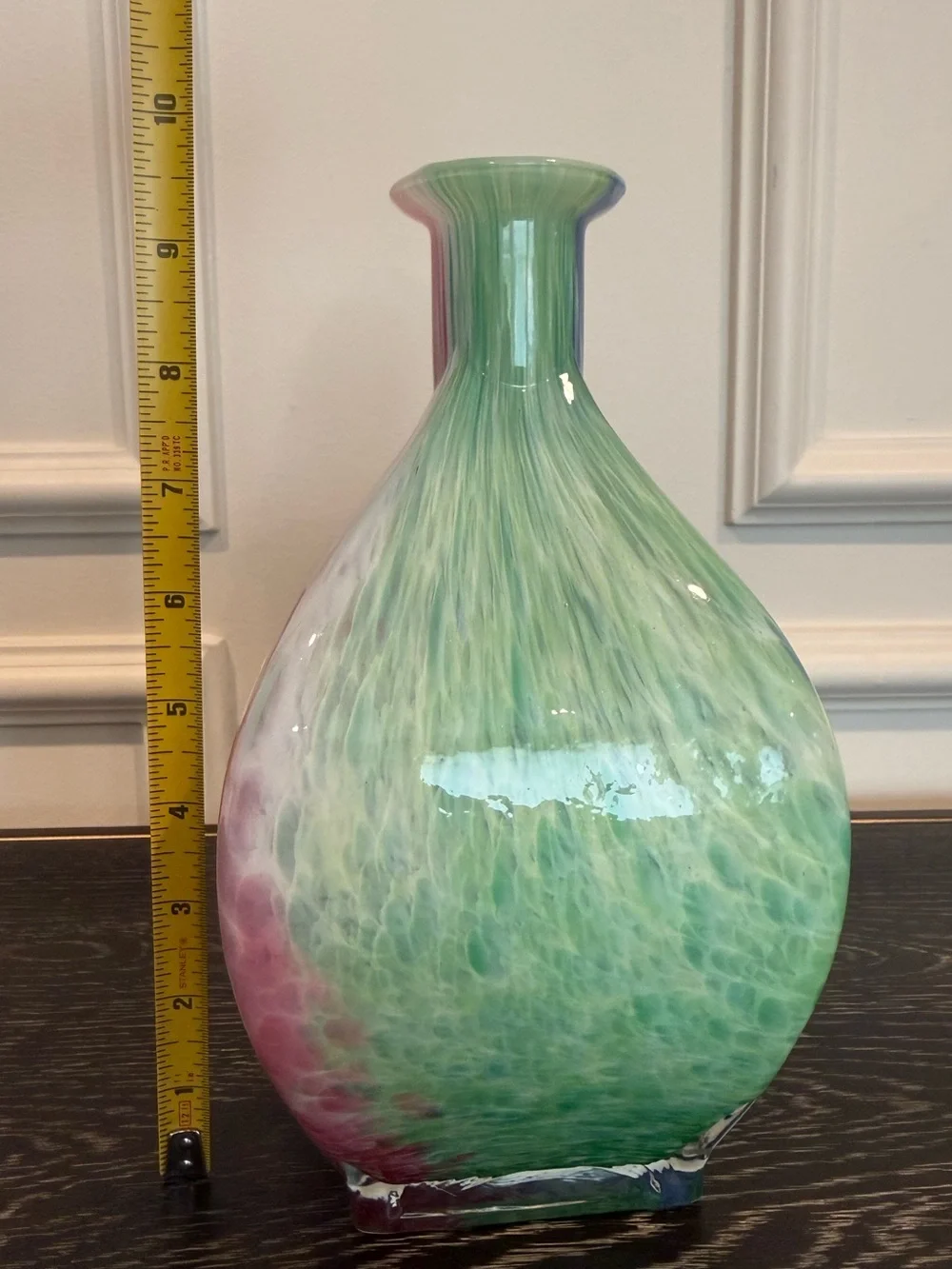 Pastel Art Glass Vase Pink  Blue Green Splatter
